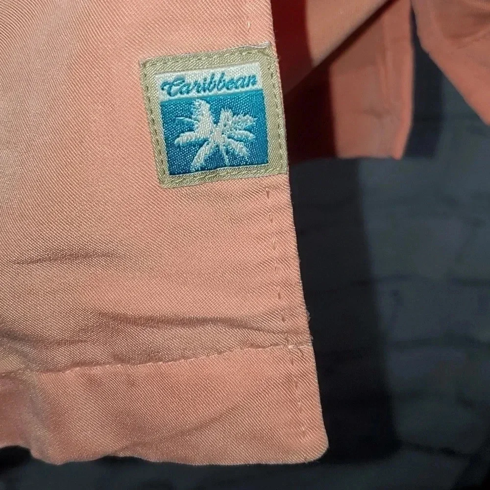 Caribbean Men's Button Up Shirt Size XL Salmon Peach Color - Picture 9 of 14